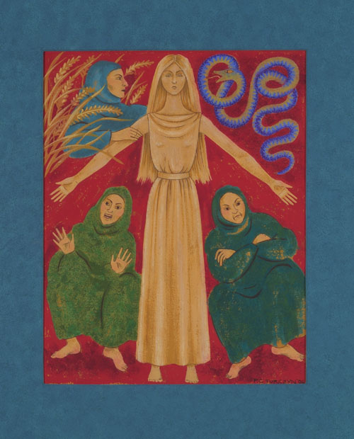 "The Kore." Gouache on paper. 14"H x 11"W.