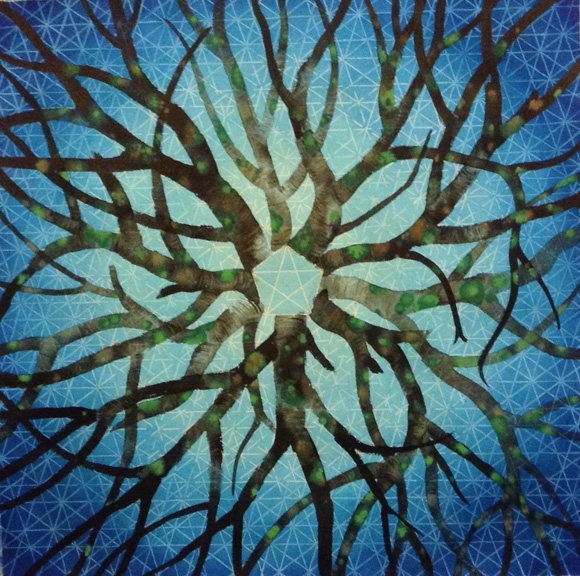 The large branches were painted first, with the geometry still noticeably interpenetrating the form.