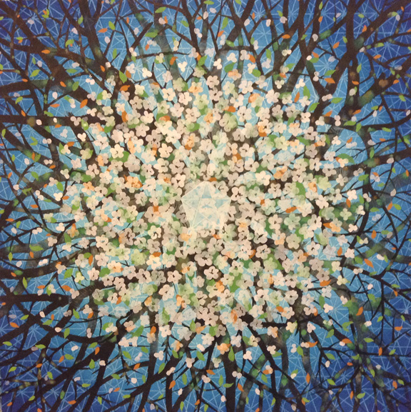 Zinc white and pale pink cherry blossoms.