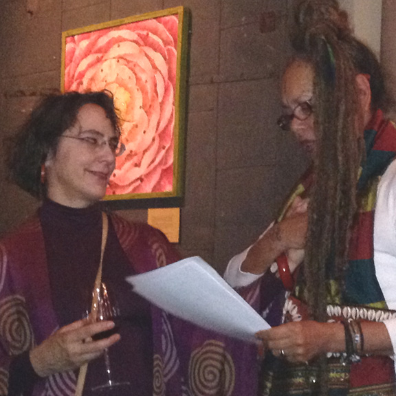 At the opening of my "Libations" solo exhibit at Brooklyn Oenology's Tasting Room in November, 2013.